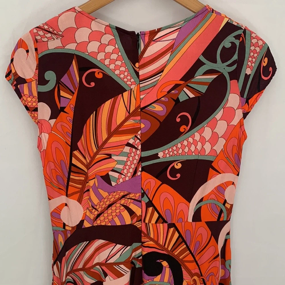 Saint + Sofia Jocelyn Cap Sleeve V-Neck Midi Dress Paisley Retro Red Palm Size 4 - Picture 13 of 16
